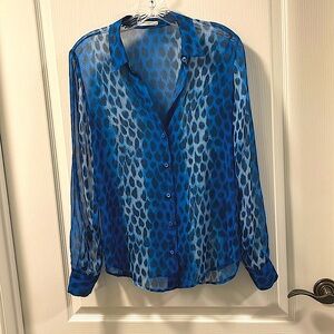 Sheer Blue Leopard Print Blouse by Equipment. XS. EUC.